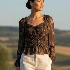 House of Harlow 1960 Blouse Sheer Sleeve Shirred Crop Size Junior XL NWOT